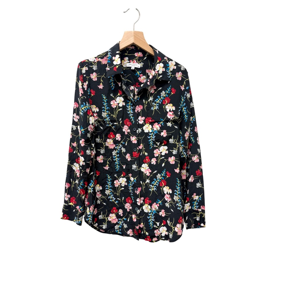 Equipment Femme‎ 100% Silk Floral Button Down Shirt Black Multi Size Small - Picture 2 of 9